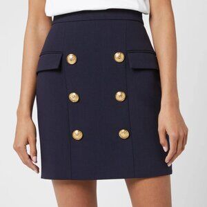 Balmain Navy Double-Breasted Button Mini Skirt
